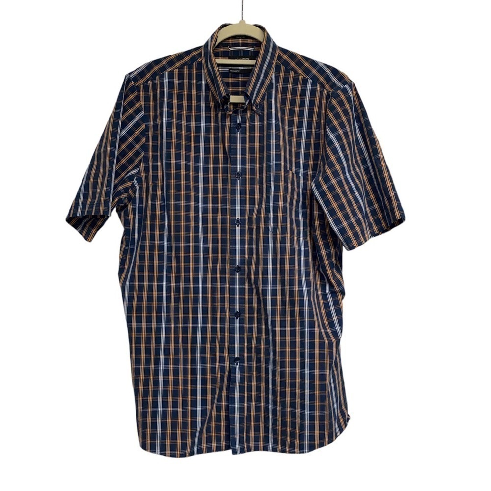 Nordstrom Men’s Shop button down shirt short sleeves stripes regular fit Sz LAR